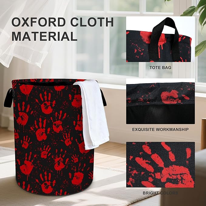 Skull Hand Laundry Basket Storage Bin Foldable Laundry Hamper Clothes Storage Bucket Organizer 19.6x15.7 Inch For Laundry Room/Bedroom/Bathroom