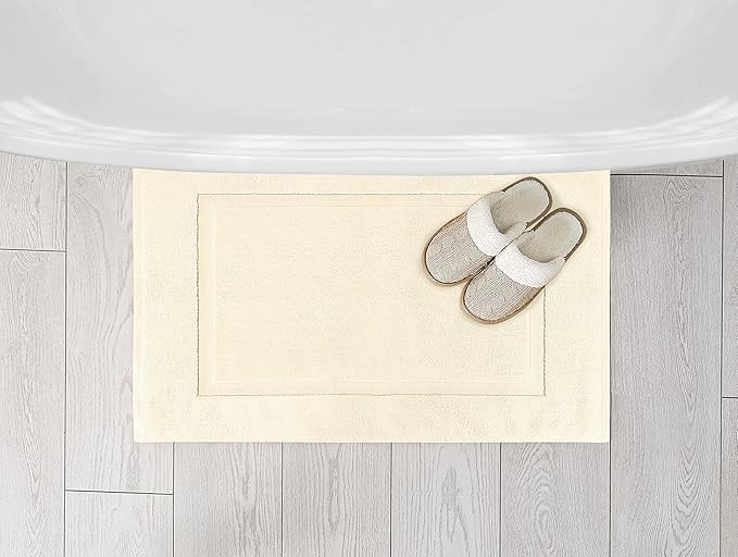 Utopia Towels Cotton Banded Rug, Bath Mats, Not a Bathroom Rug, 21 by 34 Inches, 100% Ring Spun Cotton, Highly Absorbent Shower Bathroom Floor Mat, Ivory, 2 Pack
