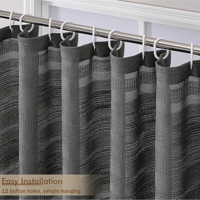 OVZME Extra Long Boho Shower Curtain 84 Inch Long, Modern Farmhouse Heavy Duty Textured Soft Fabric, Rustic Country Luxury Cloth Shower Curtain with Tassel for Bathroom Hotel, 72Wx84L, Charcoal Grey