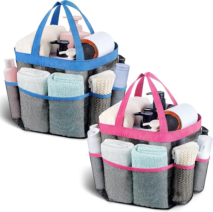 Attmu 2 Pack Mesh Shower Caddy Portable, Quick Dry Hanging Shower Tote Bag for College Dorm Room Essentials, Large Capacity Shower Caddy Dorm for Bathroom Gym Swimming