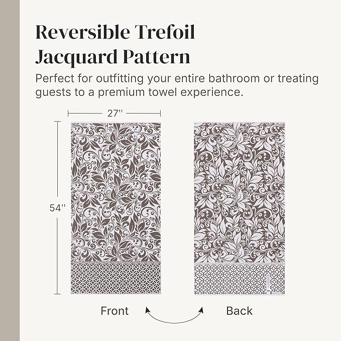 Modern Threads Botanical Vine 6-Piece 100% Cotton Towel Set – Reversible Yarn Dyed Jacquard – Includes 2 Bath Towels, 2 Hand Towels, 2 Washcloths – Absorbent, Quick Dry, Soft & Durable – Taupe Brown