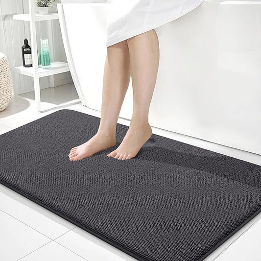 OLANLY Thick Memory Foam Bath Mat Rug 45x27, Extra Soft Absorbent Bathroom Rug, Quick Dry Bath Mats, Non-Slip, Machine Washable Carpet for Bathroom, Tub and Shower, Home Decor Accessories, Dark Grey