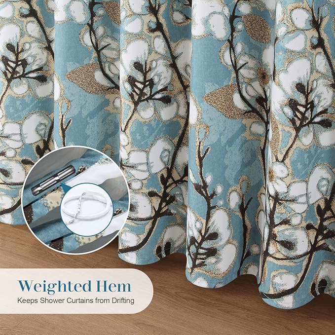 Blue Brown Floral Shower Curtain for Bathroom, Vintage Hanakotoba Flower Fabric Shower Curtains, Waterproof Botanical Shower Curtain, Retro Plant Print Bathroom Curtains, 54" W x 78" H