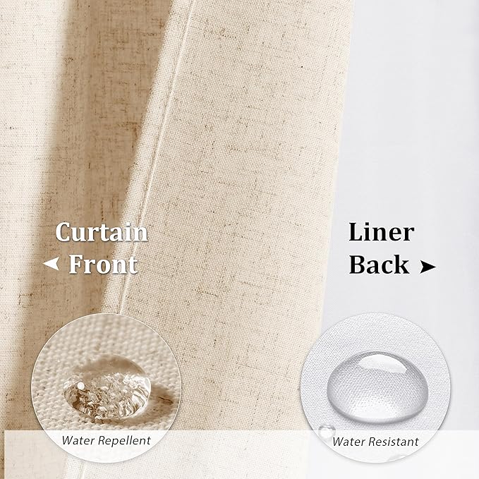 Naturoom Natural Linen Shower Curtain with Snap in Liner Set Rustic Farmhouse Shower Curtains for Bathroom 200GSM Textured Cream Burlap Cloth Double Bath Curtains with See Through Top Window 72x78