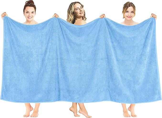 American Soft Linen 100% Cotton 600 GSM Turkish 40x80 Oversized Bath Towel Sheet, Extra Large Adult Towels for Bathroom, Sky Blue Bath Sheet