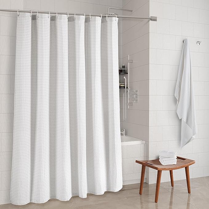 LANE LINEN Classic Hotel Shower Curtain for Bathroom - 72W x 72H - Luxury Waffle Weave - Heavyweight Fabric That Hangs Well, Water Repellent & Quick Dry - Header with Stainless Steel Grommets - White