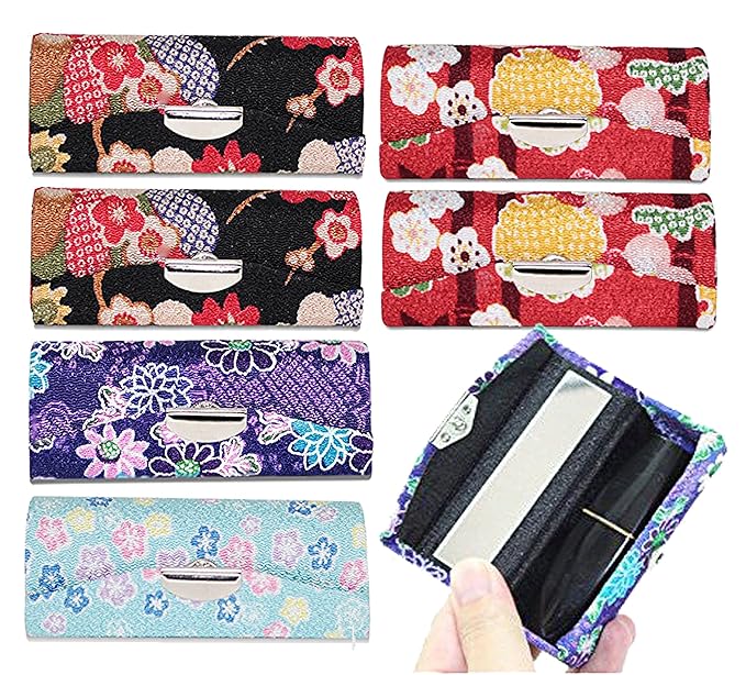 Set of 6~Cute Japanese Flower Style Lipstick Case Holder w Mirror Gift P22635-6 ~ We Pay Your Sales Tax