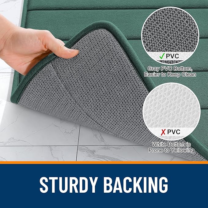 OLANLY Memory Foam Long Bathroom Rugs Runner 70x24, Super Soft Absorbent Bath Mat, Quick Dry, Machine Washable Shower Rugs, Bathmat Carpet, Bathroom Home Decor Accessories, Blackish Green