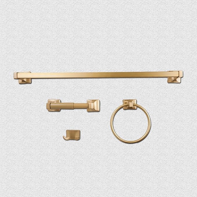 SENTO Cellar Classic Bathroom Accessories Set, Heavy Duty Metal Bath Hardware Set Wall Mounted, Includes Robe Hook, Standard Toilet Paper Holder, Towel Ring, 24” Towel Bar (4-Piece, Satin Brass)