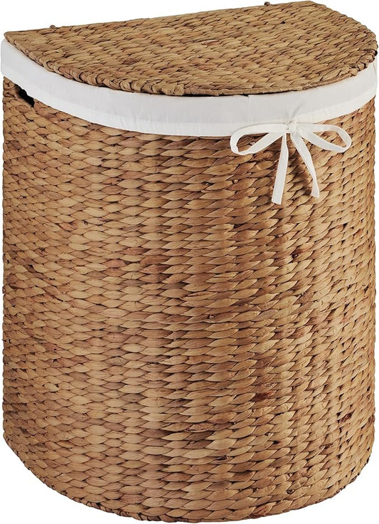 Best Choice Products Half Moon Laundry Hamper w/Lid, Woven Half Round Laundry Basket, w/Removable Liner & Bult-in Handles for Bathroom, Bedroom & Laundry Room - Chestnut