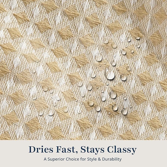 LANE LINEN Luxury Shower Curtain - 72 x 72 inches - Heavyweight Waffle Weave Fabric - Stable Hanging Design, Water Repellent & Quick Dry - Machine Washable & Header with Metal Grommets - Beige