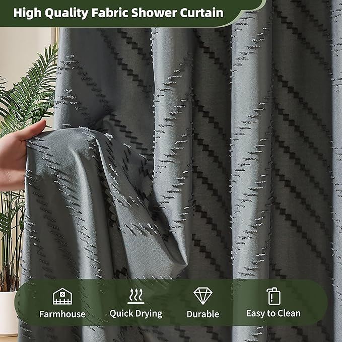 Extra Long Shower Curtains 72 x 78 Inches Tufted Chevron Light Gray Shower Curtains Fabric for Bathroom Modern Shabby Chic Waterproof Cloth Shower Curtain
