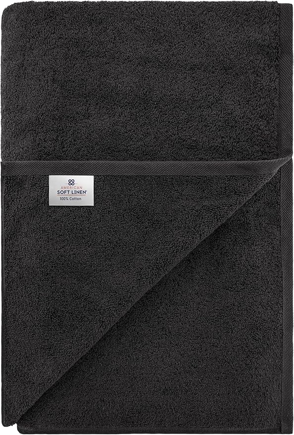 American Soft Linen 100% Cotton 600 GSM Turkish 40x80 Oversized Bath Towel Sheet, Extra Large Adult Towels for Bathroom, Black Bath Sheet