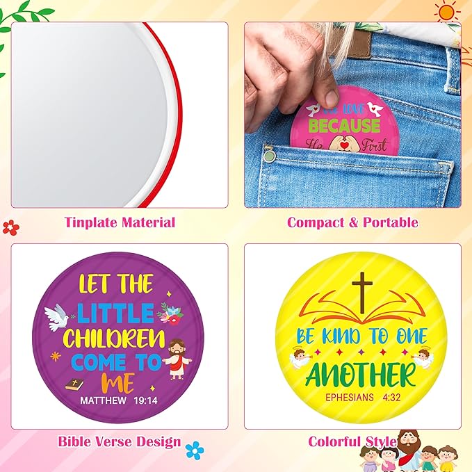 Y1tvei Cute Compact Mirror Bulk - 36Pcs Colorful Bible Verse Inspirational Quote Gift Mini Portable Round Pocket Makeup Mirror for Women Teen Purse Wallet Religious Faith Christian Church Party Favors