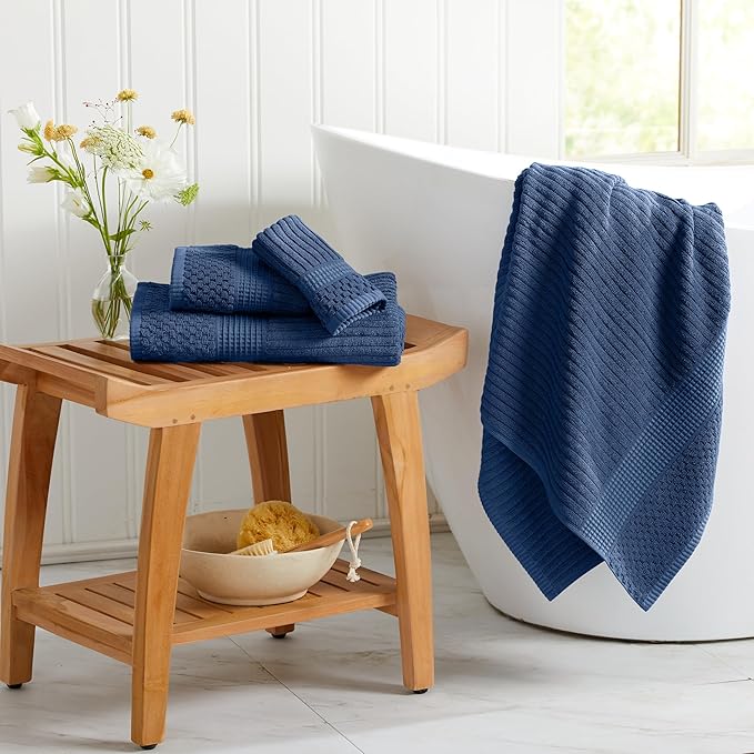 Springtree Home 100% Cotton Bath Towel Set of 4 | Super Soft & Absorbent with Quick-Dry Fibers | 4 Bath Towels | Textured and Durable Cotton | Krista Collection - Navy