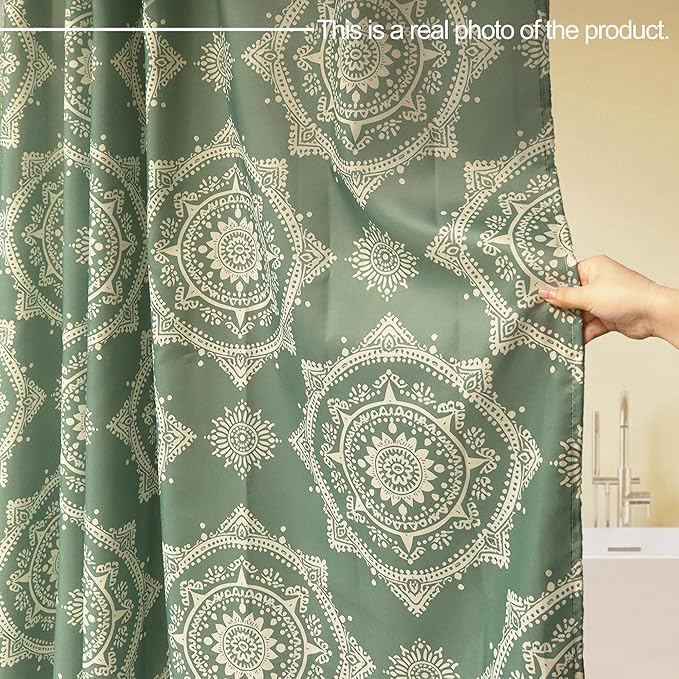 Boho Green Sage Shower Curtains for Bathroom,Funny Bohemian Mandala Shower Curtain,Aesthetic Waterproof Polyester Boho Bathroom Decor,72x72 Inch