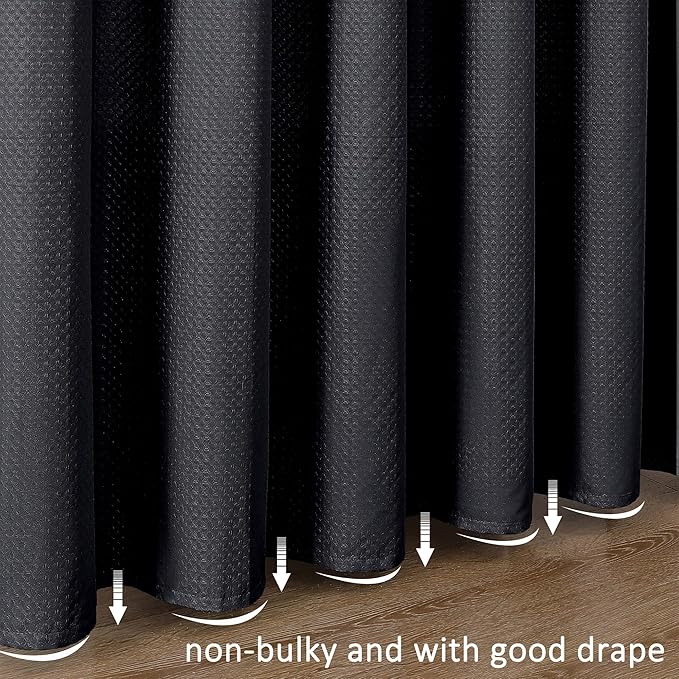 Aiyufeng Black Shower Curtains for Bathroom，Dot Like Embossed Textured Waterproof Fabric Shower Curtain，Hotel Luxury Quality & Soft Cloth，Machine Washable，72Wx78L