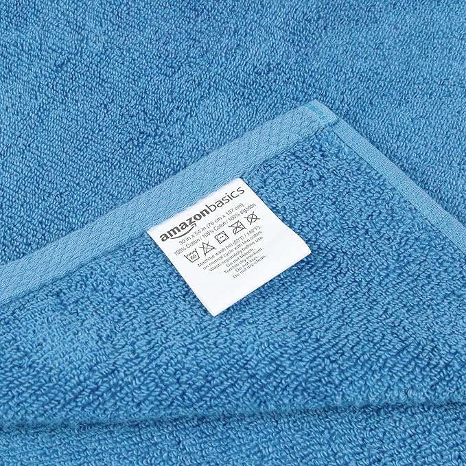 Amazon Basics 2-Piece Quick-Dry Oversize Bath Towel, 100% Cotton, 54" x 30", Lake Blue