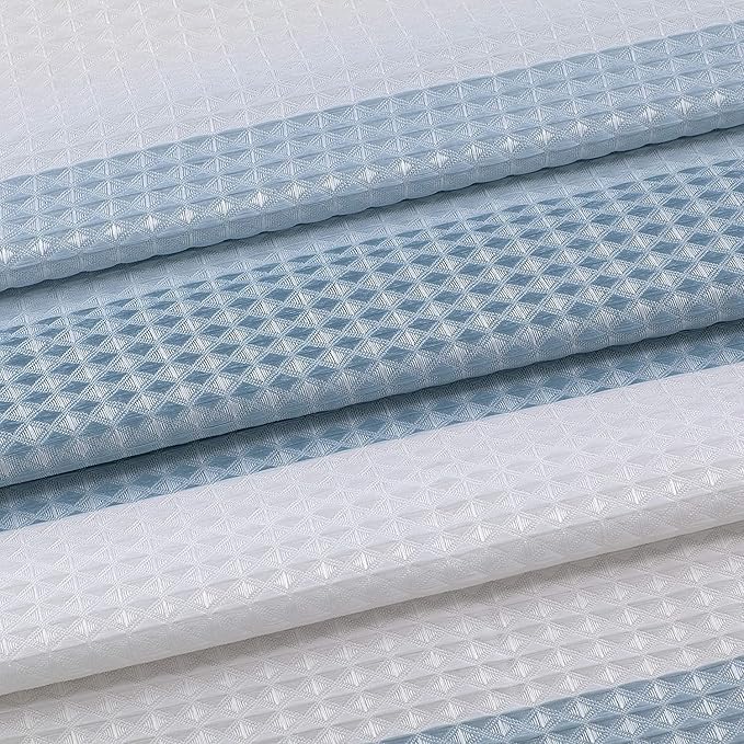 Dainty Home Waffle Weave Waterproof Shower Curtains for Bathroom, Blue 70 icnhes, Extra Long Shower Curtain, Waterproof Fabric 12 Roller Ball Hooks