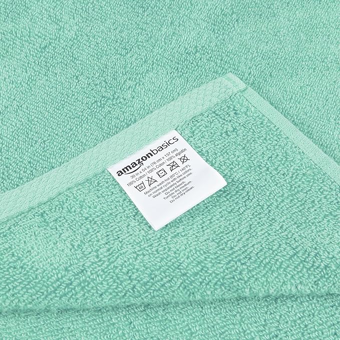 Amazon Basics 2-Pack Quick-Dry Lightweight Moisture Absorbing Bath Towel, 100% Cotton, 54" x 30", Seafoam Green