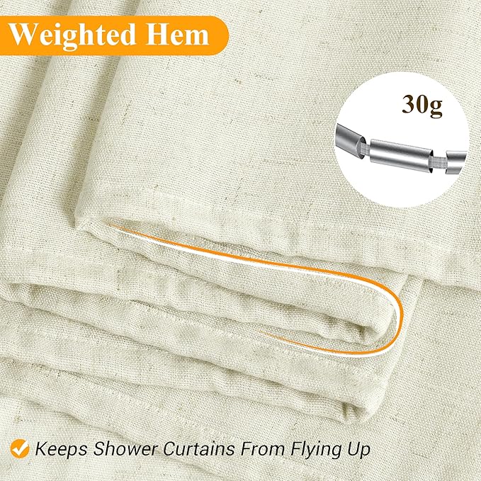 Naturoom Ivory Linen Shower Curtain, Cloth Textured Fabric Shower Curtain Set with Hooks, Simple Elegant Modern Farmhouse Country Ultra Thick Bath Curtains for Bathroom,Water Repellent,72x78