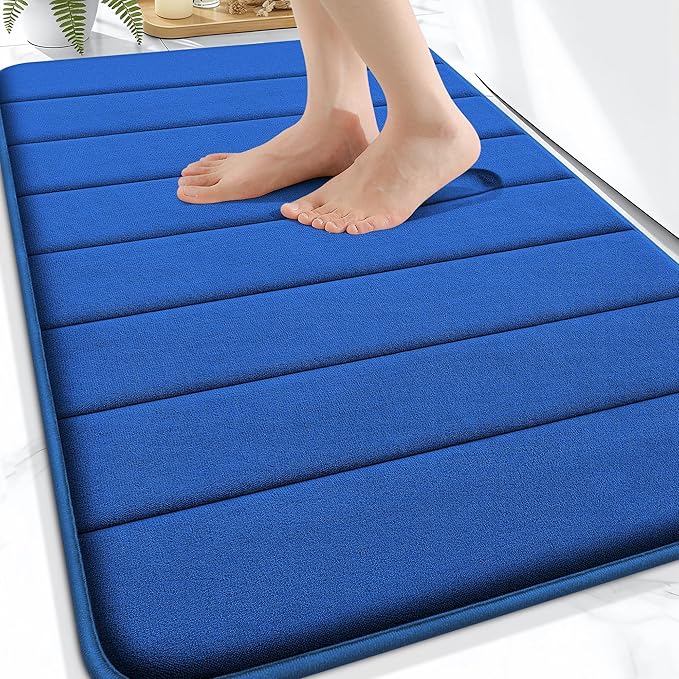 OLANLY Memory Foam Bath Mat 30x20, Super Soft Absorbent Bathroom Rugs, Quick Dry, Machine Washable Shower Floor Rugs, Bathmat Carpet, Bathroom Home Decor Accessories, Royal Blue