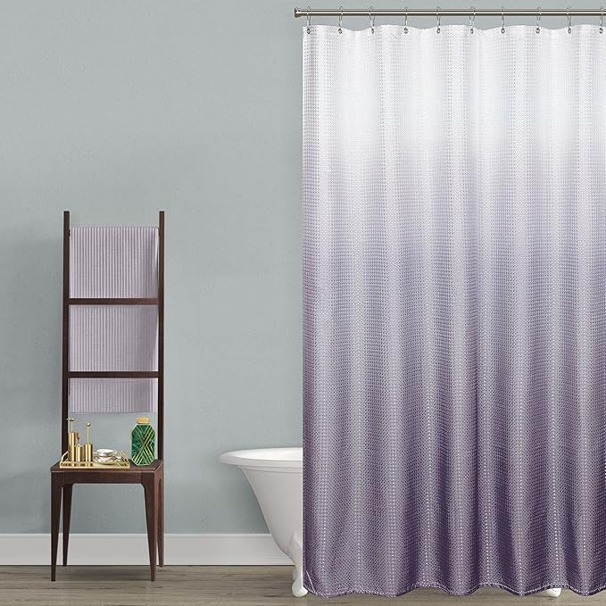 Grey Purple Shower Curtain for Bathroom Ombre Waterproof Liner White and Gray Smoke Purple Bath Decor Textured Fabric Woman Girls Shower Curtain Sets with Hooks Machine Washable 70 x 72 inch Long