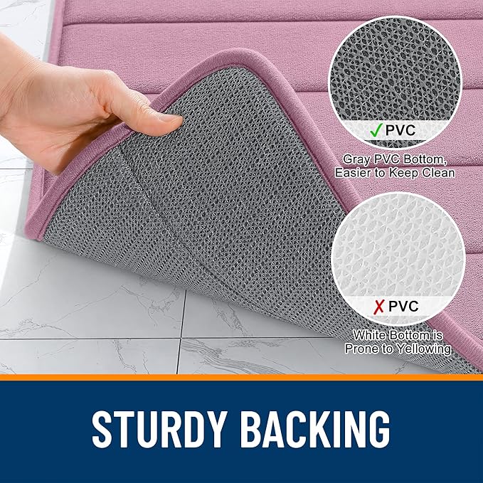 OLANLY Memory Foam Bath Mat 24x16, Super Soft Absorbent Bathroom Rugs, Quick Dry, Machine Washable Shower Floor Rugs, Bathmat Carpet, Bathroom Home Decor Accessories, Deep Plum