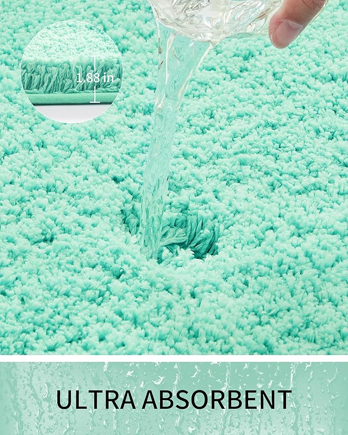 Bathroom Rugs Non Slip Washable 48x24, Ultra Thick Soft Microfiber Absorbent Bath Mats, High Density Foam Latex Non Slip Backing Bath Rugs, Fluffy Floor Carpet for Tub&Shower, SpaBlue
