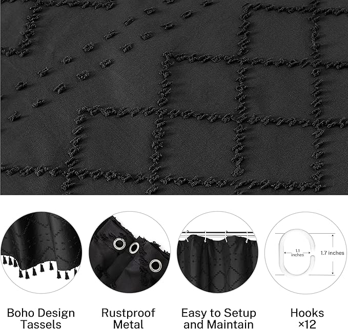 Small Stall Shower Curtain Black Fabric Shower Curtain 36 x 72 Half Size Tufted Texture Striped Textured Minimalist Cloth Shower Curtains for Bathroom