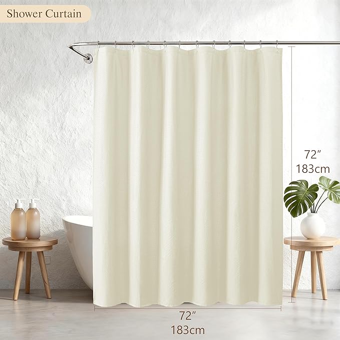 Aiyufeng Cream Shower Curtains for Bathroom，Dot Like Embossed Textured Waterproof Soft Polyester Cloth Shower Curtain，Hotel Spa Machine Washable，72Wx72L
