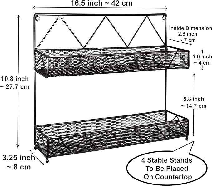 AMT 2 Tier Nail Rack, Pack Metal Wall Mount Organizer, Essential Oils Organizer, Pantry Cabinet Door Shelf Storage.Hanging Display for Spice Jars, Sauces, Herbs, Nail Polish, Cosmetic Beauty Bottles