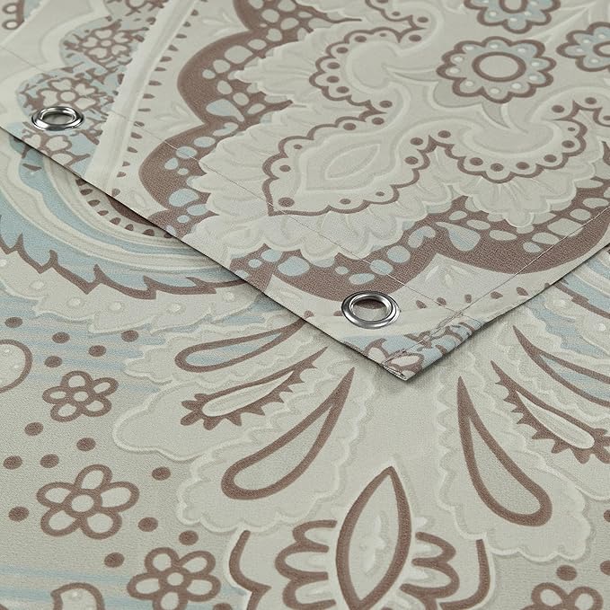 Long Fabric Shower Curtain, Taupe Blue Printed Boho Paisley Pattern Shower Curtain for Bathroom, Waterproof Bathroom Curtains, 72" W x 78" H