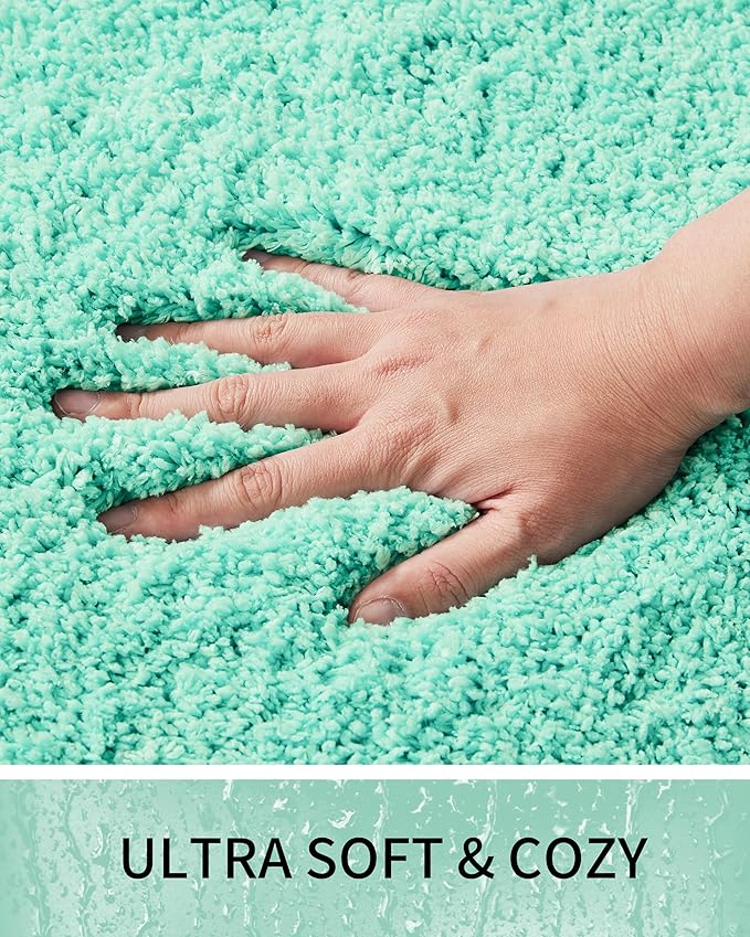 Bathroom Rugs Non Slip Washable 48x24, Ultra Thick Soft Microfiber Absorbent Bath Mats, High Density Foam Latex Non Slip Backing Bath Rugs, Fluffy Floor Carpet for Tub&Shower, SpaBlue