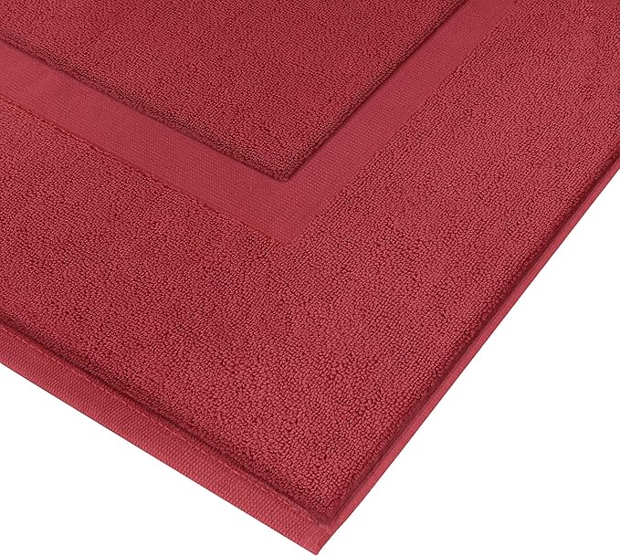 Utopia Towels Cotton Banded Rug, Bath Mats, Not a Bathroom Rug, 21 by 34 Inches, 100% Ring Spun Cotton, Highly Absorbent Shower Bathroom Floor Mat, Red, 2 Pack