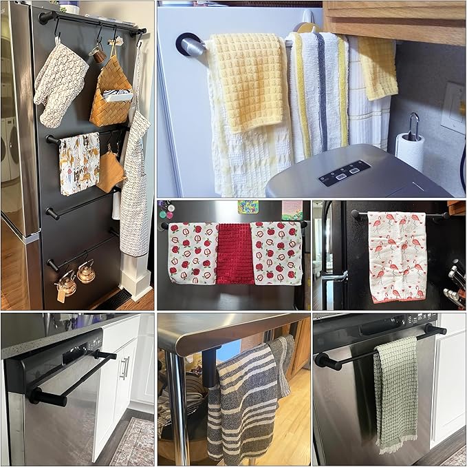 ULIBERMAGNET Magnetic Towel Holder, Magnetic Towel Bar Holder with Adjustable Length, Non-Slip Magnetic Curtain Flip Calendar Rod for Classroom Whiteboard, Refrigerator, Dishwasher, Laundry (2 Pack)