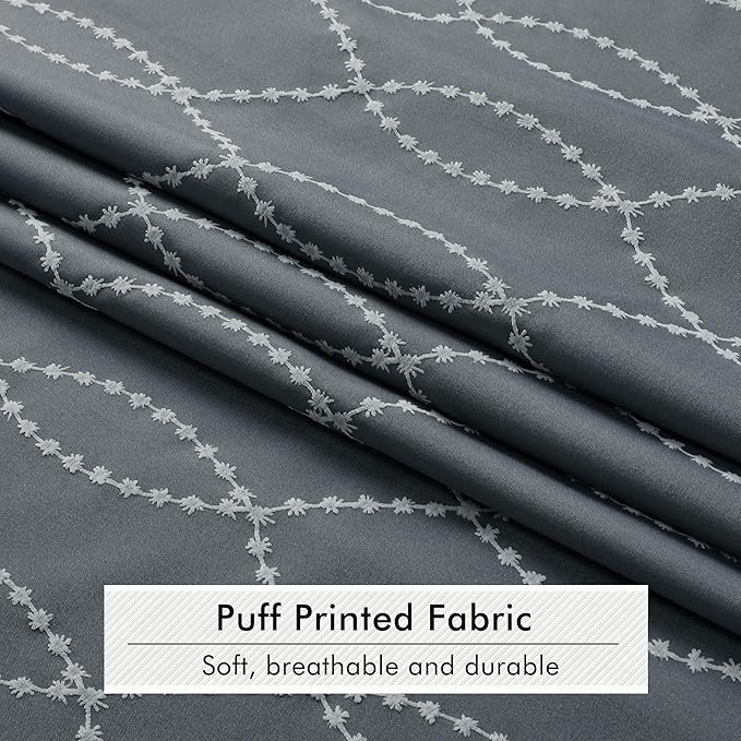 OVZME Dark Grey Shower Curtain for Bathroom, Puff Printed Textured Shower Curtain with Tassels, Rustic Geometry Heavy Duty Vintage Country Bathroom Curtain, Water Resistant Fabric, 72Wx72L Inches