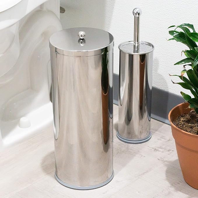 Stainless Steel Toilet Paper Canister and Toilet Brush Case Set (Set of 2)