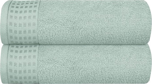 GLAMBURG 100% Cotton 2 Pack Oversized Bath Towel Set 28x55 Inches, Ultra Soft Highly Absorbant Compact Quickdry & Lightweight Large Bath Towels, Ideal for Gym Travel Camp Pool - Sea Green