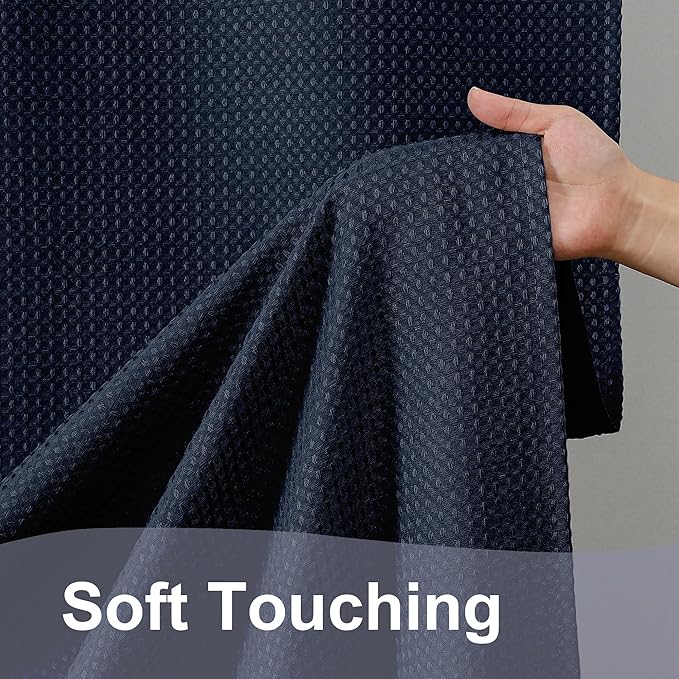 OWENIE Navy Blue Shower Curtain 84 Inches Extra Long, Waffle Weave Heavy Fabric Shower Curtain for Bathroom, Waterproof Soft Hotel Spa Luxury Elegant Bath Curtains, Machine Washable, 72x84 Inch