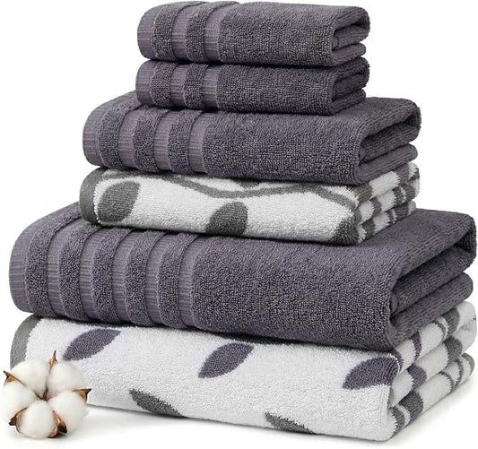 Modern Threads Natural Vine 6-Piece 100% Cotton Towel Set – Yarn Dyed Jacquard – Includes 2 Bath Towels, 2 Hand Towels, 2 Washcloths – Absorbent, Quick Dry, Soft & Durable – Purple