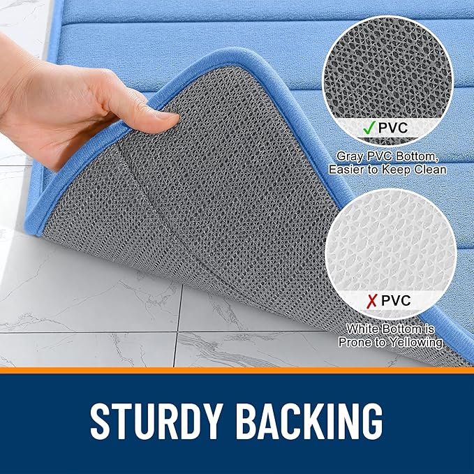 OLANLY Memory Foam Long Bathroom Rugs Runner 70x24, Super Soft Absorbent Bath Mat, Quick Dry, Machine Washable Shower Rugs, Bathmat Carpet, Bathroom Home Decor Accessories, Cornflower Blue
