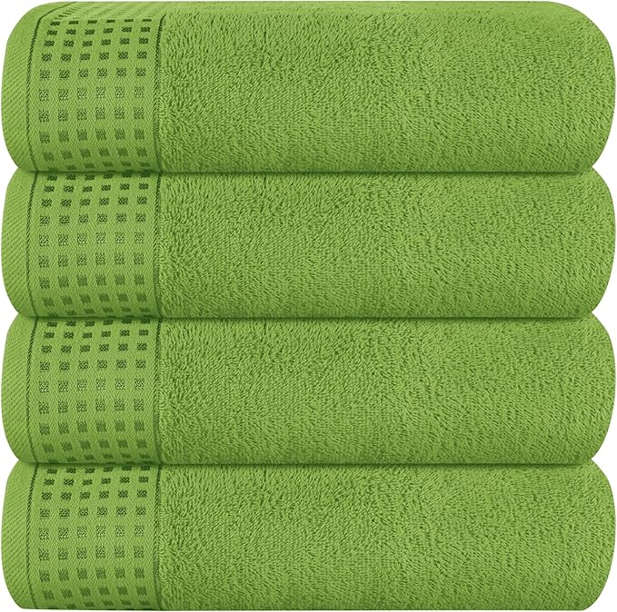 GLAMBURG Ultra Soft 4 Pack Oversized Bath Towel Set 27x54 inches, 100% Cotton Bath Towels, Highly Absorbant Compact Quickdry & Lightweight Towel, Ideal for Gym Travel Camp Pool - Kiwi Green