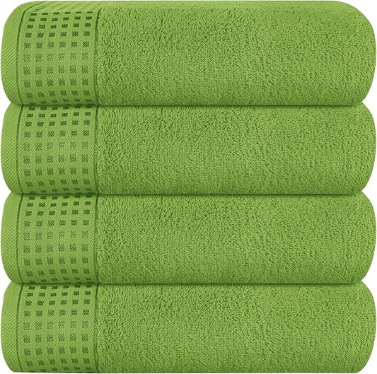 GLAMBURG Ultra Soft 4 Pack Oversized Bath Towel Set 27x54 inches, 100% Cotton Bath Towels, Highly Absorbant Compact Quickdry & Lightweight Towel, Ideal for Gym Travel Camp Pool - Kiwi Green