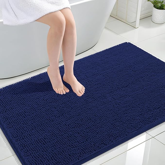 OLANLY Bathroom Rugs 47x32, Extra Soft Absorbent Chenille Bath Rugs, Rubber Backing Quick Dry, Machine Washable Bath Mats for Bathroom Floor, Tub and Shower, Home Decor Accessories, Twilight Sapphire
