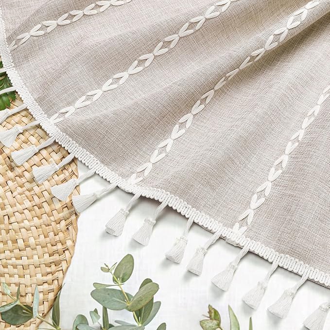 MitoVilla Boho Long Shower Curtain 72 x 78, Farmhouse 78 inch Long Polyester Linen Fabric Shower Curtains with Tassel for Chic Cottagecore French Rustic Bathroom Decor, Tan Brown
