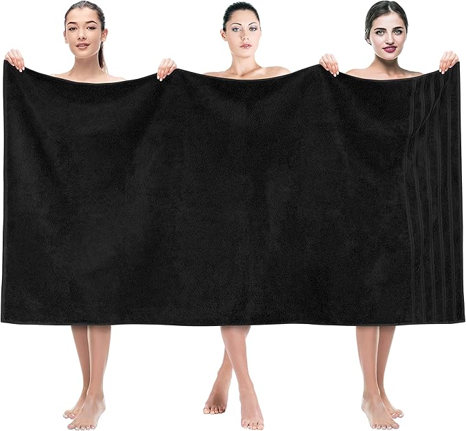 American Soft Linen 35x70 Jumbo Large Bath Towel, 600 GSM 100% Cotton Turkish Bath Sheet, Oversized Luxury Bath Towel for Bathroom Beach and Pool, Black