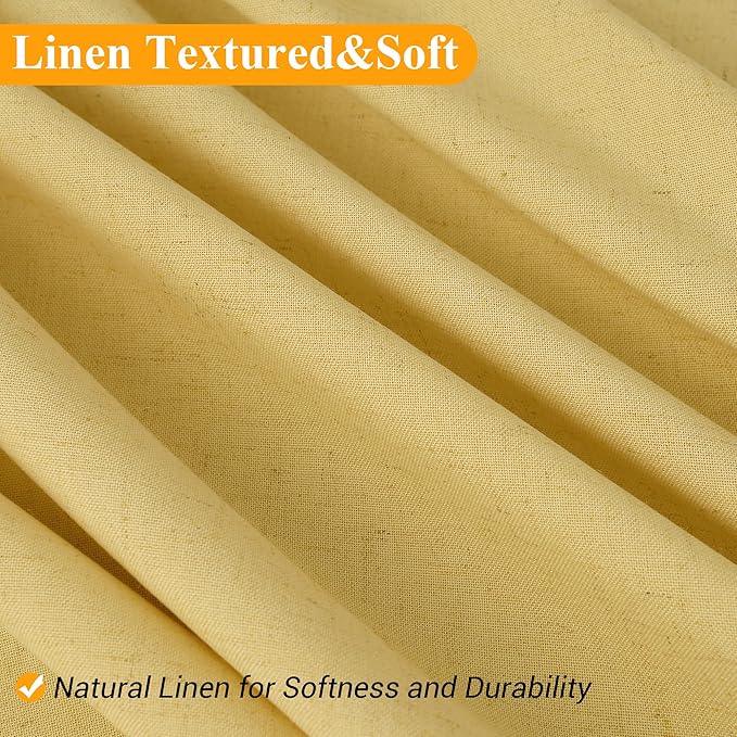Naturoom Yellow Linen Shower Curtain, Country Boho Farmhouse Bath Decor Shower Curtains Neutral Cloth Weighted Textured Fabric Bath Curtain Liner with Hooks, 72x96