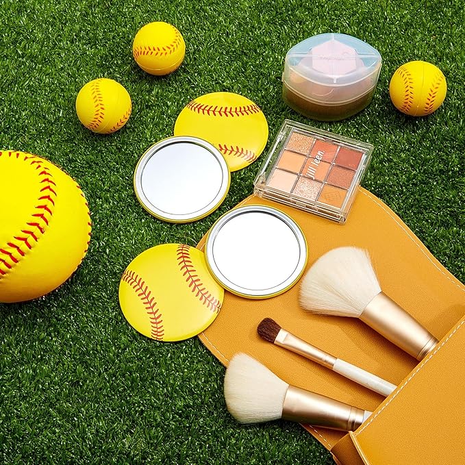 Taiyin 18 Pcs Softball Gifts for Girls Team Compact Mirror Accessories Softball End of Season Goodie Bags Fillers Women Sport Party Supplies Round Pocket Portable Makeup Mirror 2.76 Inch