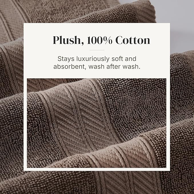 Modern Threads Botanical Vine 6-Piece 100% Cotton Towel Set – Reversible Yarn Dyed Jacquard – Includes 2 Bath Towels, 2 Hand Towels, 2 Washcloths – Absorbent, Quick Dry, Soft & Durable – Taupe Brown